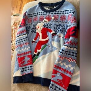 Men's Blue Santa Skiing Sweater